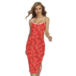 Red Strawberry Pattern Print Cross Back Cami Dress