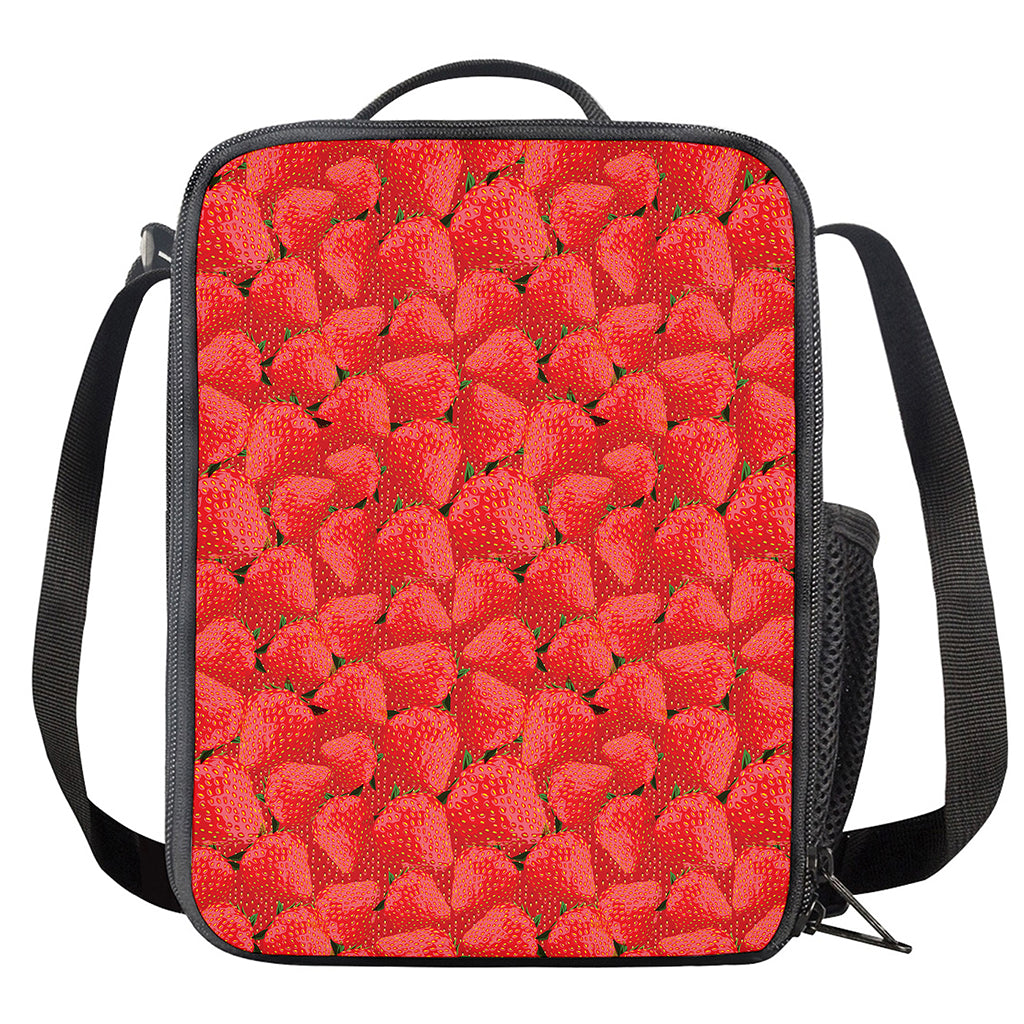 Red Strawberry Pattern Print Crossbody Lunch Bag
