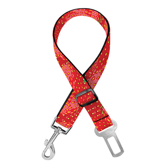 Red Strawberry Pattern Print Dog Seat Belt