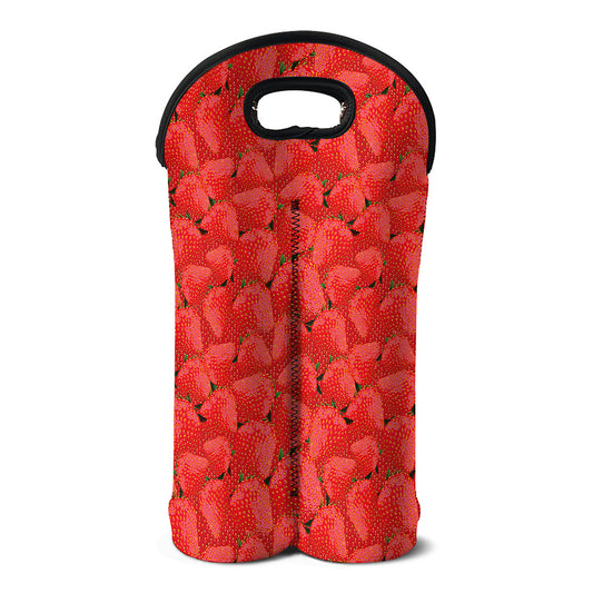 Red Strawberry Pattern Print Double Neoprene Wine Tote