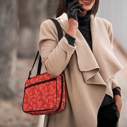 Red Strawberry Pattern Print Double Strap Bible Bag