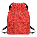 Red Strawberry Pattern Print Drawstring Backpack