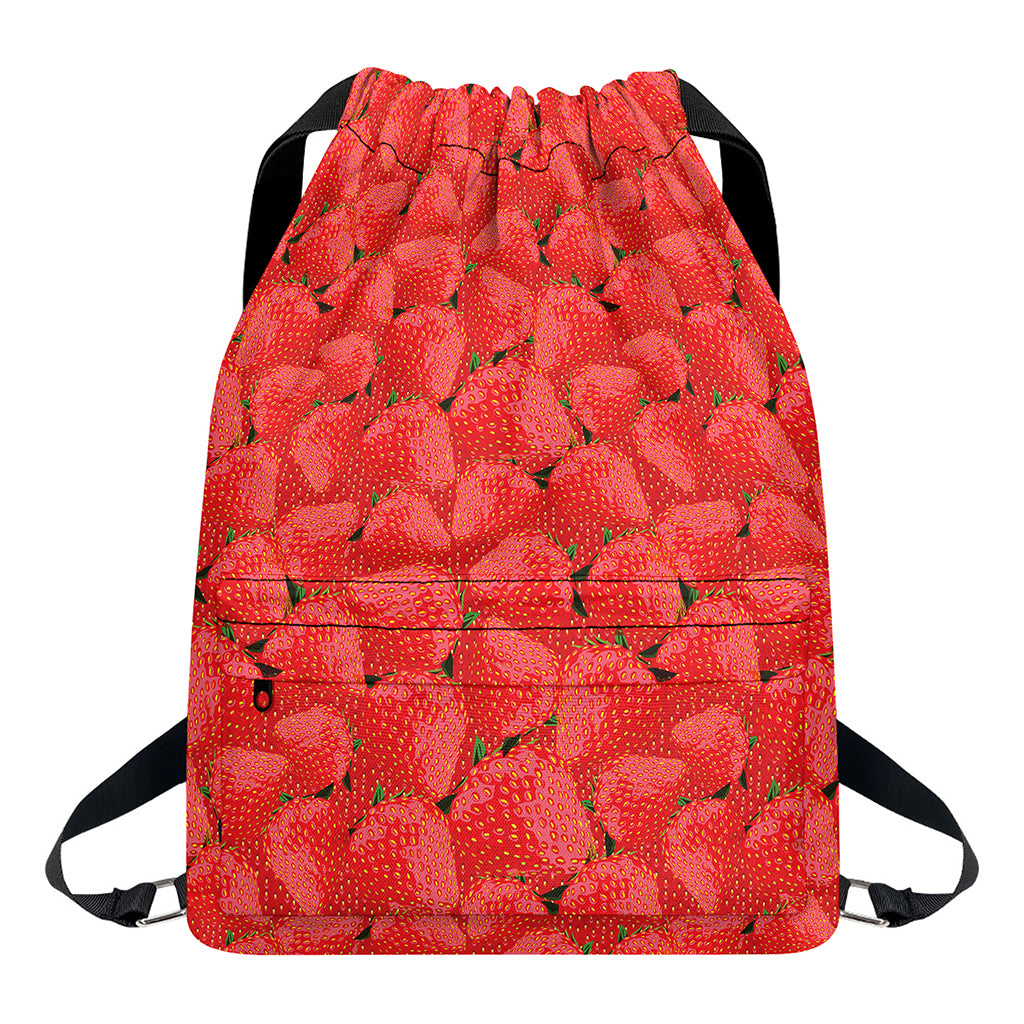 Red Strawberry Pattern Print Drawstring Backpack