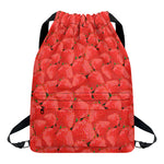 Red Strawberry Pattern Print Drawstring Backpack