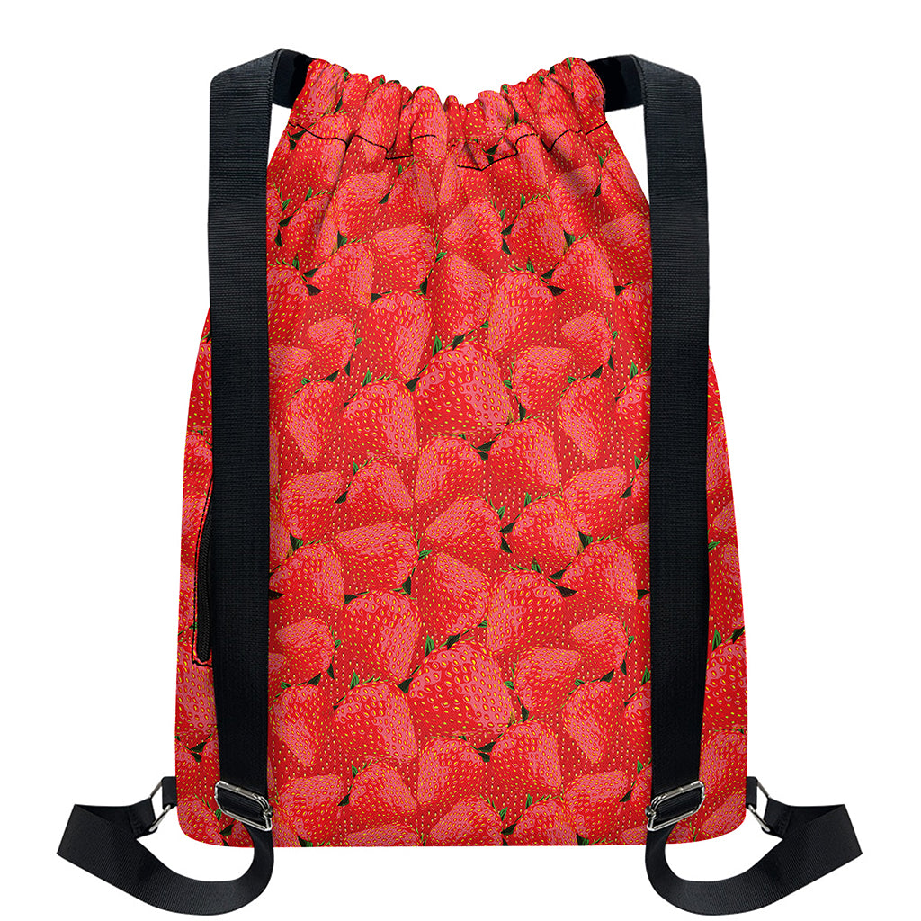 Red Strawberry Pattern Print Drawstring Backpack