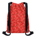 Red Strawberry Pattern Print Drawstring Backpack