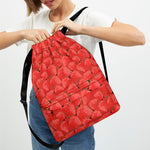Red Strawberry Pattern Print Drawstring Backpack