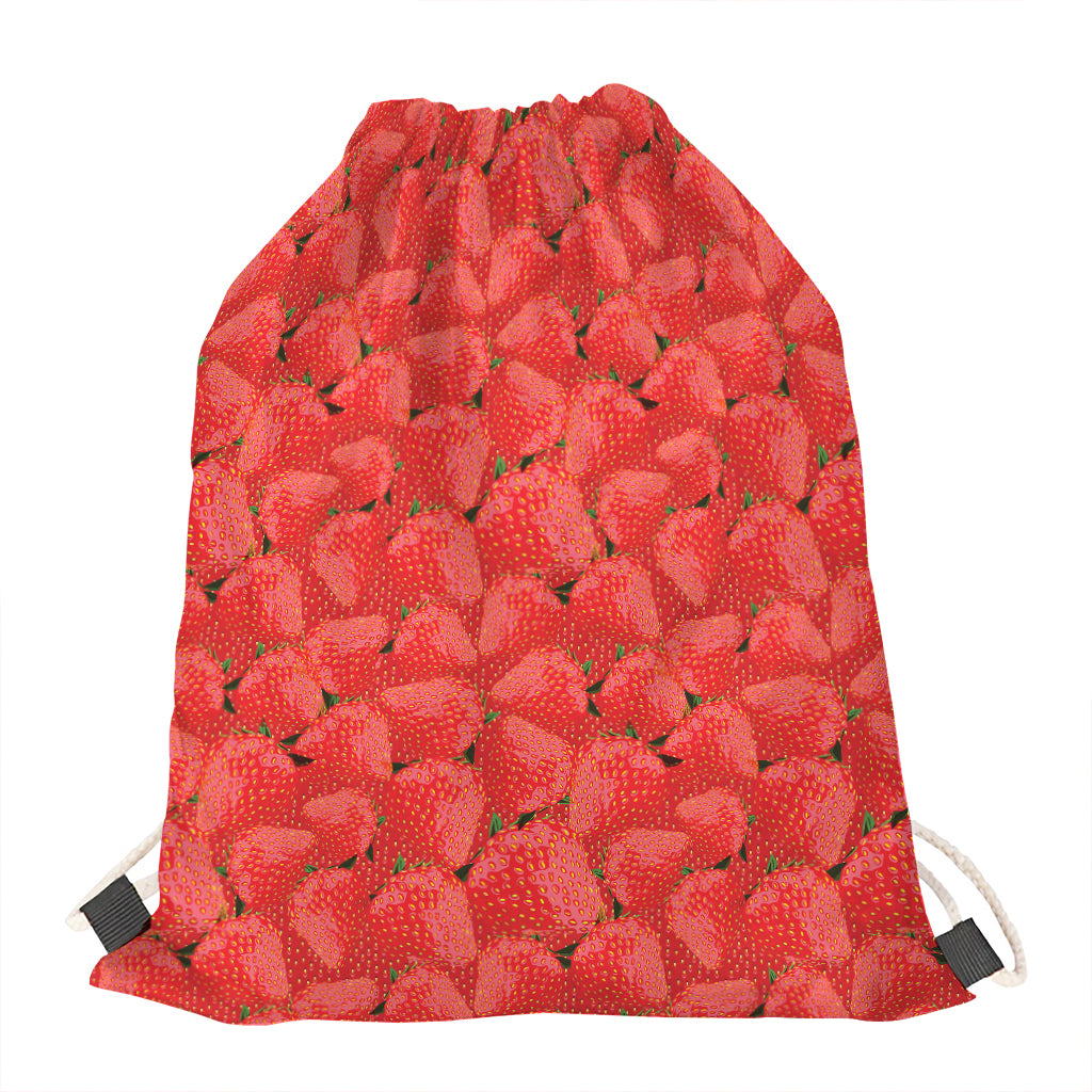 Red Strawberry Pattern Print Drawstring Bag