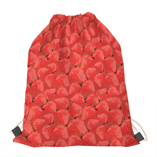 Red Strawberry Pattern Print Drawstring Bag