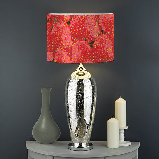 Red Strawberry Pattern Print Drum Lamp Shade