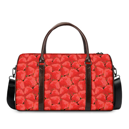 Red Strawberry Pattern Print Duffle Bag