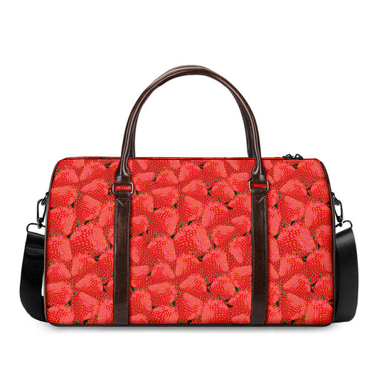 Red Strawberry Pattern Print Duffle Bag