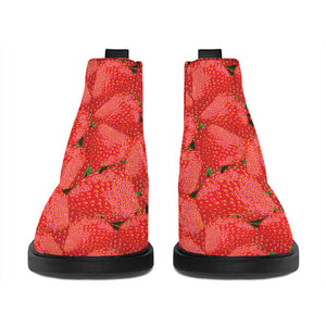 Red Strawberry Pattern Print Flat Ankle Boots