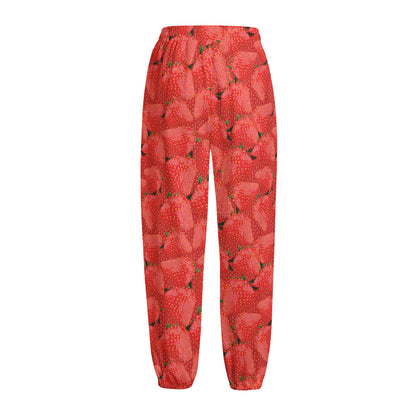 Red Strawberry Pattern Print Fleece Lined Knit Pants