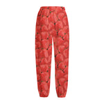 Red Strawberry Pattern Print Fleece Lined Knit Pants