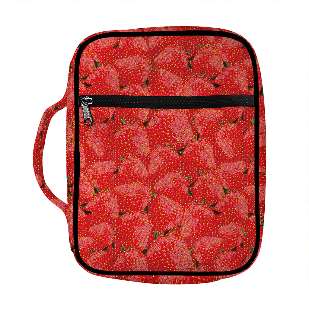 Red Strawberry Pattern Print Front Pocket Bible Bag
