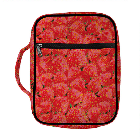 Red Strawberry Pattern Print Front Pocket Bible Bag