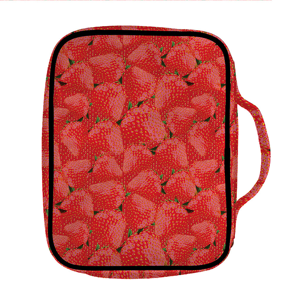 Red Strawberry Pattern Print Front Pocket Bible Bag