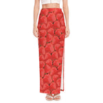 Red Strawberry Pattern Print High Slit Maxi Skirt