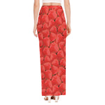 Red Strawberry Pattern Print High Slit Maxi Skirt