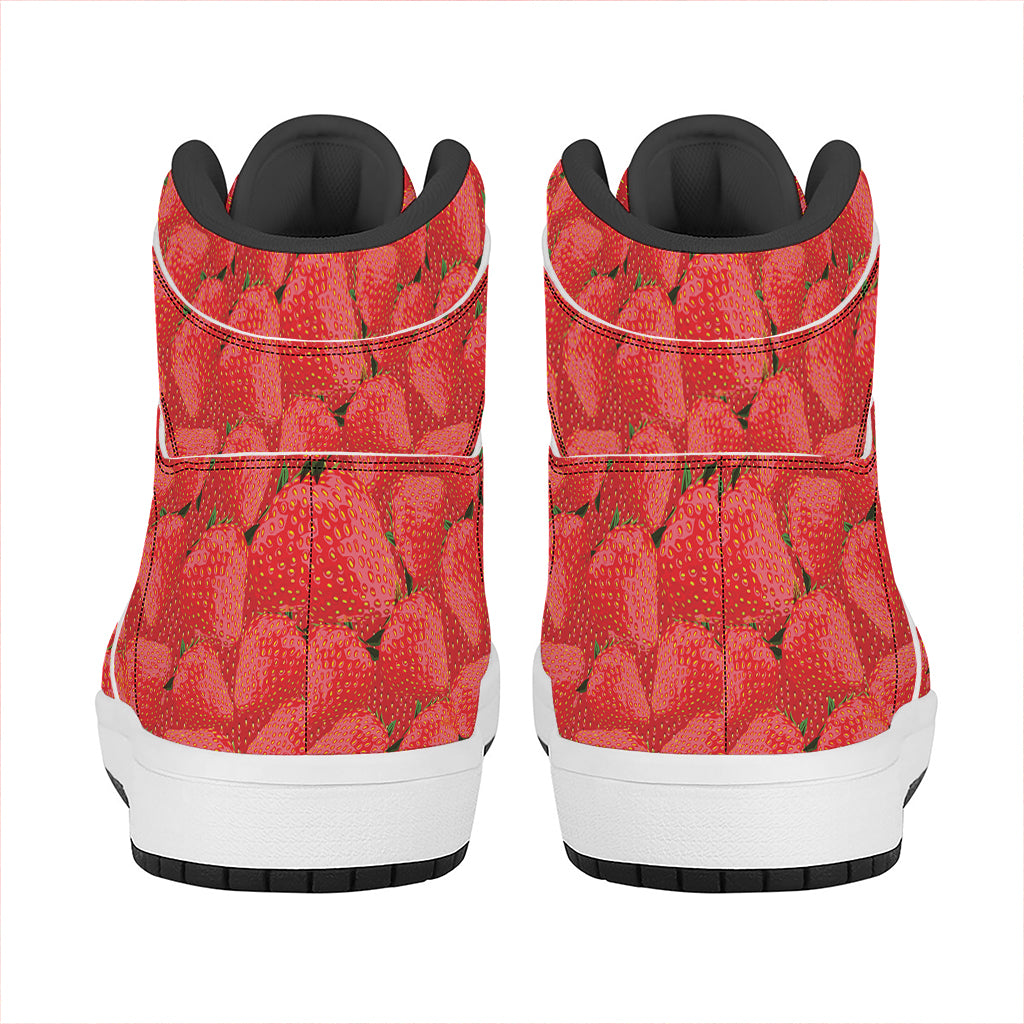Red Strawberry Pattern Print High Top Leather Sneakers