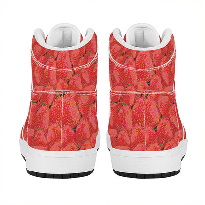 Red Strawberry Pattern Print High Top Leather Sneakers