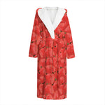 Red Strawberry Pattern Print Hooded Bathrobe