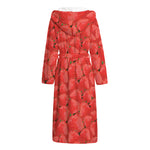 Red Strawberry Pattern Print Hooded Bathrobe