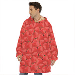 Red Strawberry Pattern Print Hoodie Blanket