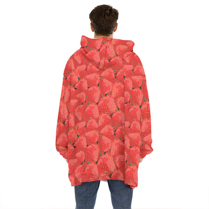 Red Strawberry Pattern Print Hoodie Blanket