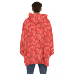 Red Strawberry Pattern Print Hoodie Blanket