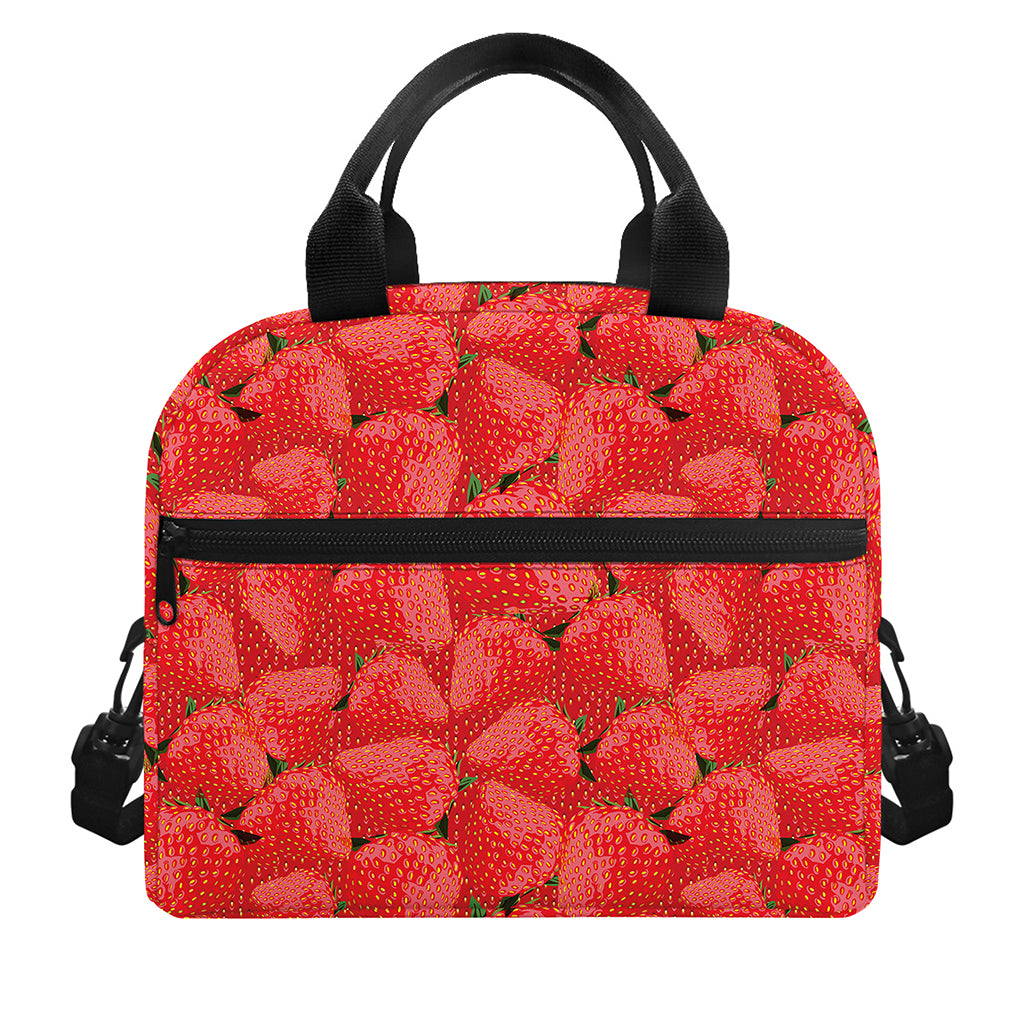Red Strawberry Pattern Print Insulated Lunch Bag