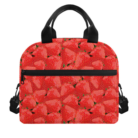 Red Strawberry Pattern Print Insulated Lunch Bag