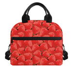 Red Strawberry Pattern Print Insulated Lunch Bag