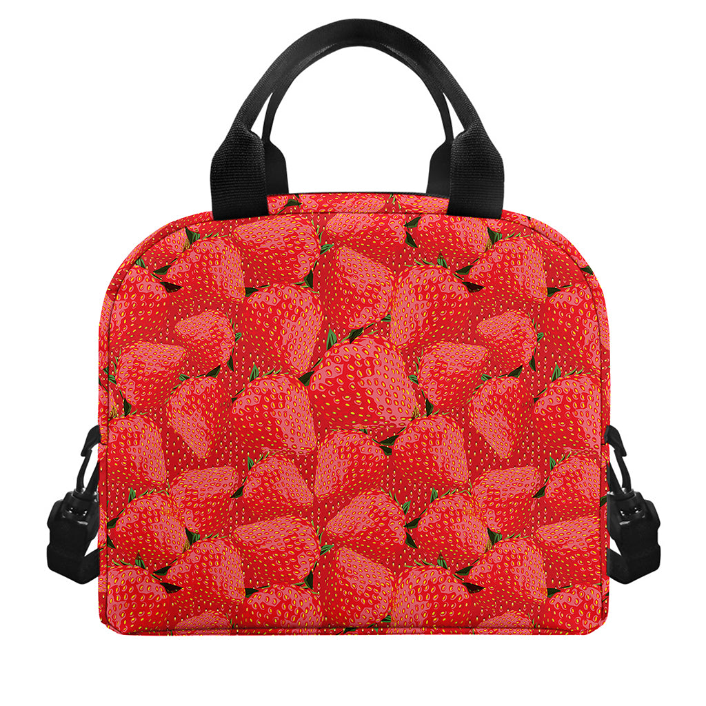 Red Strawberry Pattern Print Insulated Lunch Bag