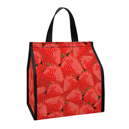 Red Strawberry Pattern Print Insulated Lunch Tote