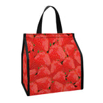 Red Strawberry Pattern Print Insulated Lunch Tote