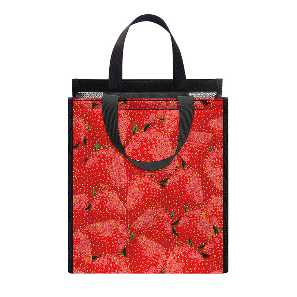 Red Strawberry Pattern Print Insulated Lunch Tote