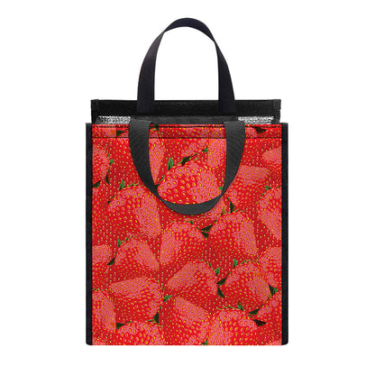 Red Strawberry Pattern Print Insulated Lunch Tote