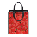 Red Strawberry Pattern Print Insulated Lunch Tote