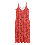Red Strawberry Pattern Print Jersey Midi Cami Dress