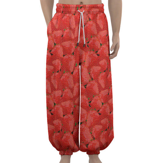 Red Strawberry Pattern Print Lantern Pants