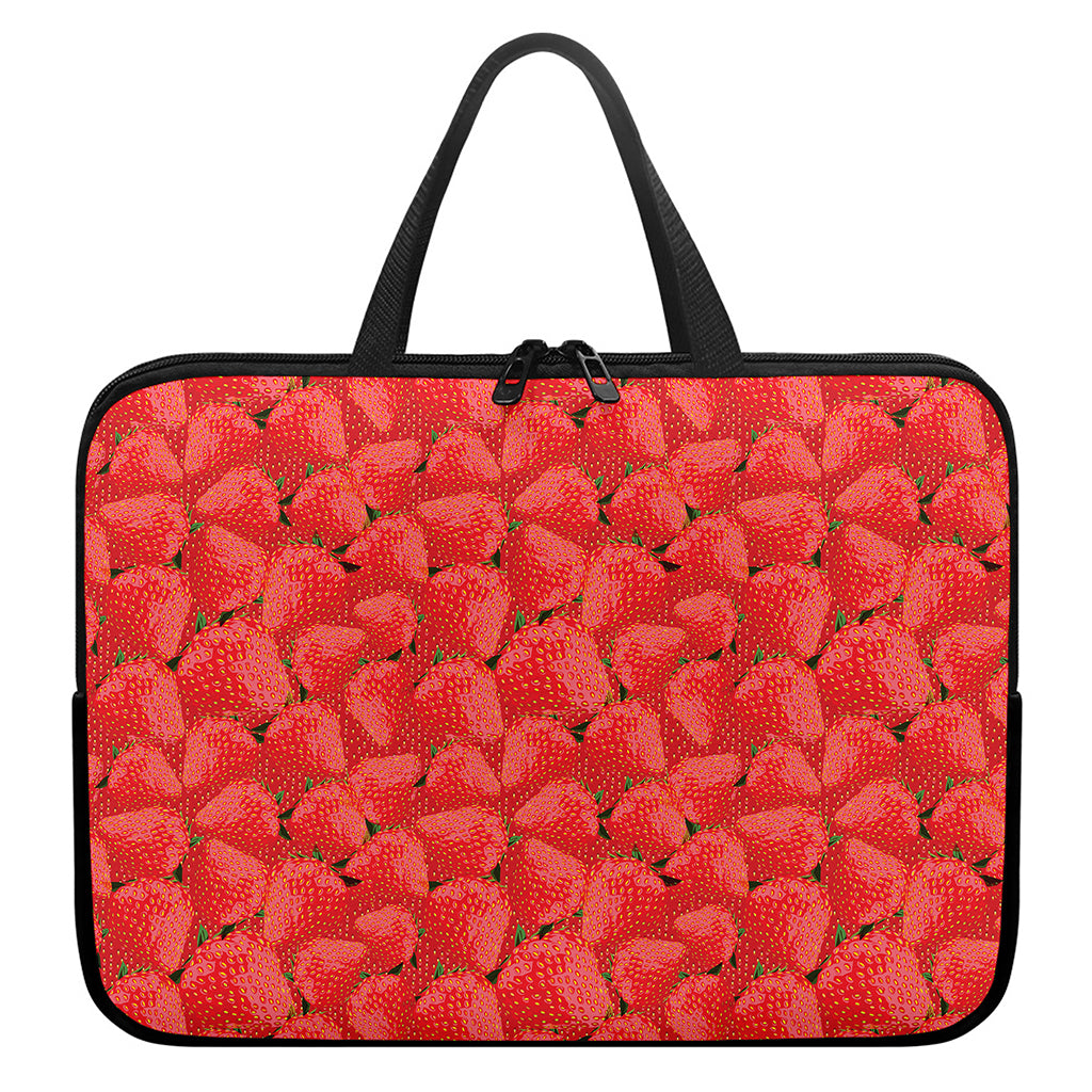 Red Strawberry Pattern Print Laptop Sleeve With Handle