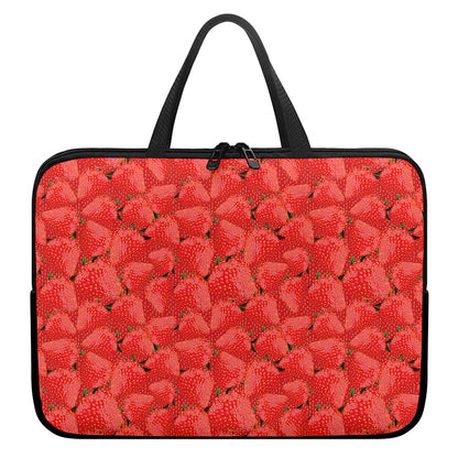 Red Strawberry Pattern Print Laptop Sleeve With Handle