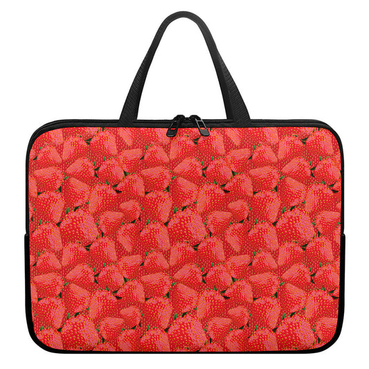 Red Strawberry Pattern Print Laptop Sleeve With Handle