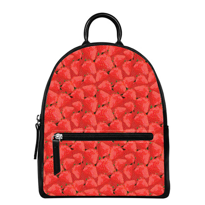 Red Strawberry Pattern Print Leather Backpack
