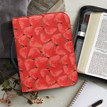 Red Strawberry Pattern Print Leather Bible Cover