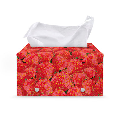 Red Strawberry Pattern Print Leather Tissue Box Cover