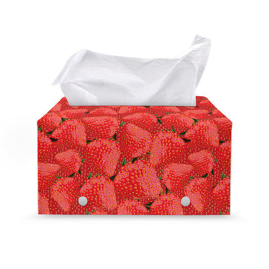 Red Strawberry Pattern Print Leather Tissue Box Cover