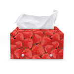 Red Strawberry Pattern Print Leather Tissue Box Cover